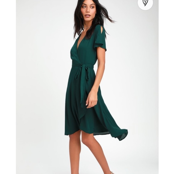 Lulus rise to the occasion green midi wrap dress - Picture 2 of 7